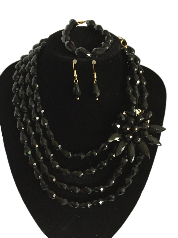 J0191 Black Beaded Set Necklace