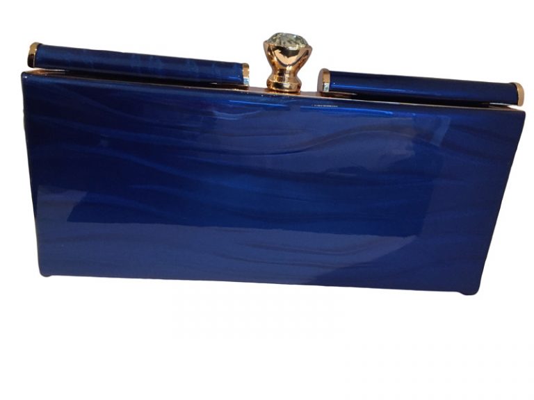 J0205 Blue long Box Clutch Bag with gold trim