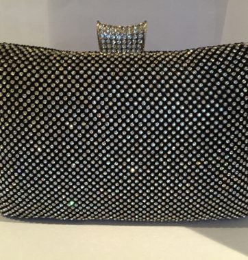 J0207 Crystal and Black ball mesh Box Clutch Bag