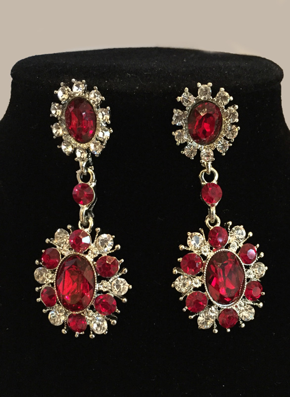 J0213 Red & Clear Crystal Drop Earrings