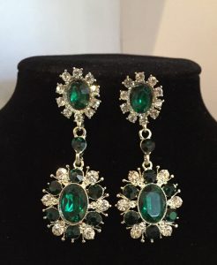 J0214 Green & Clear Crystal Drop Earrings