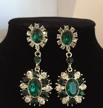 J0214 Green & Clear Crystal Drop Earrings